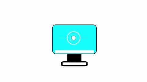 A logo can be seen on the computer monitor icon illustration on white backg.. Illustrazione stock