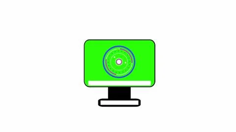 A logo can be seen on the computer monitor icon illustration on white backg.. Illustrazione stock