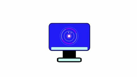 A logo can be seen on the computer monitor icon illustration on white backg.. Stock Illustration