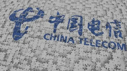Logo of CHINA TELECOM being made with puzzle pieces, editorial 3D rendering Stock Illustration