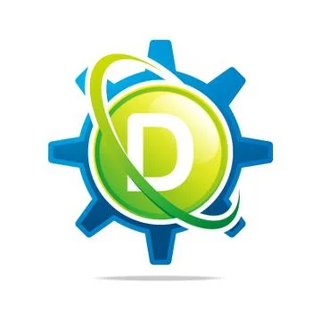 Logo Circle Globe Gear Letter D Green Abstract Vector Symbol Illustrazione stock