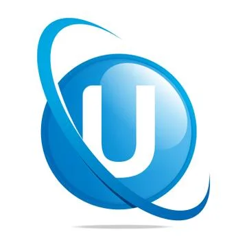 Logo circle globe round letter U blue abstract vector Stock Illustration