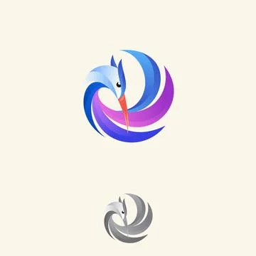 Logo circle Heron gradient colorful style Stock Illustration