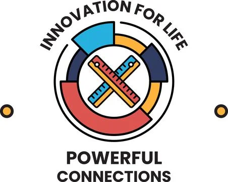 The logo is a circle with a ruler and a pair of scissors Stock Illustration