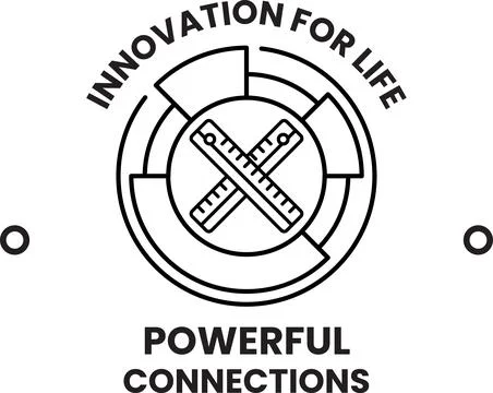 The logo is a circle with a ruler and a pair of scissors Stock Illustration