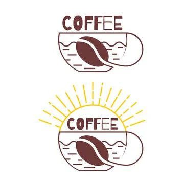 Logo coffee cup. a cup of coffee and the sun rises over it. Stock Illustration
