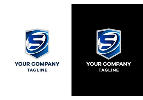 Logo for the company in the form of a shield and the letter S. Stock Illustration