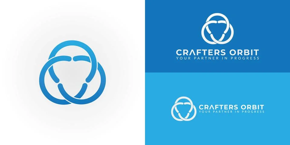 The logo consists of three interlinked circular shapes Stock Illustration