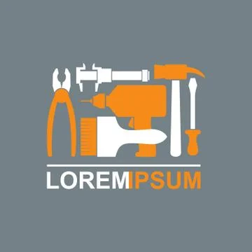 Logo of Construction tools. Carpentry tools to master. Pliers, screwdriver, d Stock Illustration