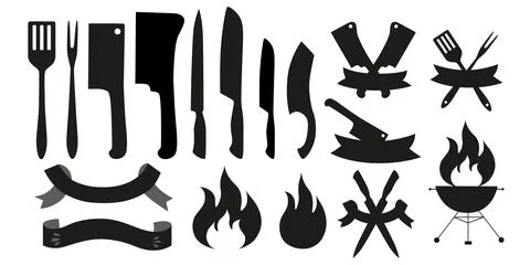 Logo constructor for barbecue, grill party logo set. Vector stock illustration Illustrazione stock
