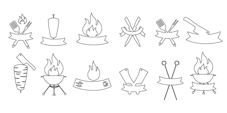 Logo constructor for doner, kebab, barbecue, grill party logo set. Vector stock Illustrazione stock
