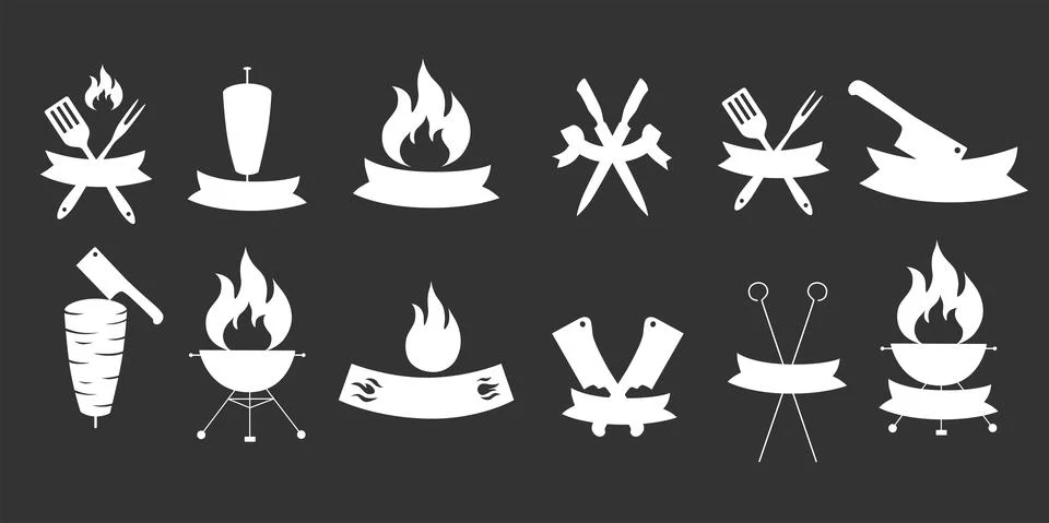 Logo constructor for doner, kebab, barbecue, grill party logo set. Vector stock Illustrazione stock