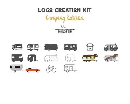 Logo creation kit bundle. Camping Edition set. Transport for travel vector 스톡 일러스트