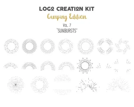 Logo creation kit bundle. Camping Edition set. Vector sunbursts shapes and 스톡 일러스트