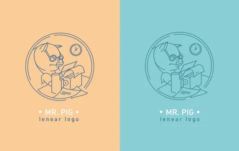 Logo creative development of the pig for typewriter Illustrazione stock