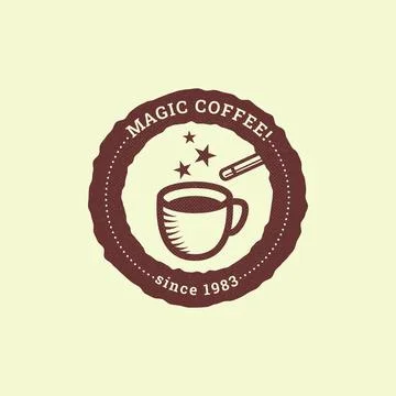 Logo of cup of coffee with magic wand and stars Stock Illustration