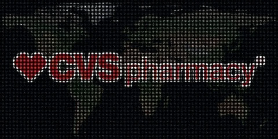 Logo of CVS PHARMACY made with dots and the world map. Editorial conceptual Ilustração Stock