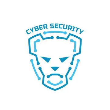 Logo cyber security. Security agency sign. Shield protection and dog on him. Stock Illustration