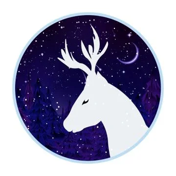 Logo of a deer on a background of a night forest Stock Illustration