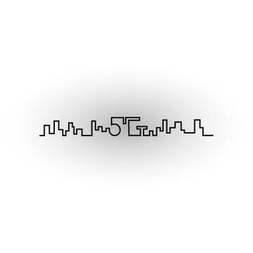 Logo design 5g, made in one line with the outline of the city Stock Illustration