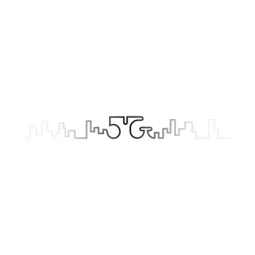 Logo design 5g, made in one line with the outline of the city Stock Illustration
