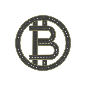 Logo design bitcoin. stylized the road, highway with marking. illustration Stock Illustration