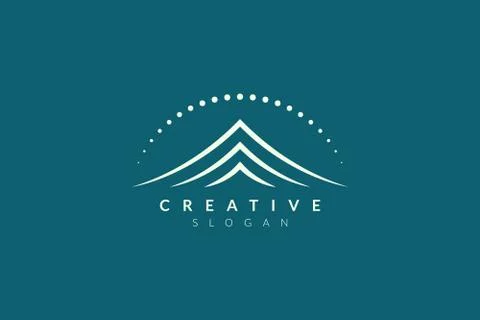 Logo design of combined circle, mountain and sun object. Minimalist and moder Illustrazione stock