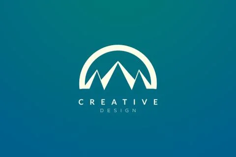 Logo design of combined circle, mountain and sun object. Minimalist and moder Illustrazione stock