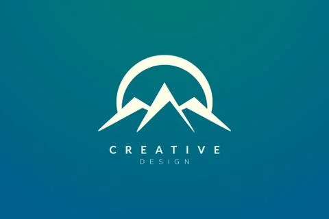 Logo design of combined circle, mountain and sun object. Minimalist and moder Stock Illustration