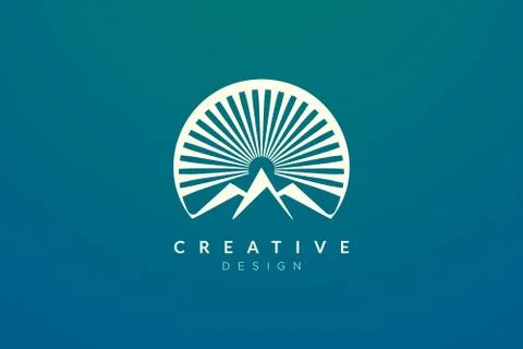 Logo design of combined circle, mountain and sun object. Minimalist and moder Stock Illustration