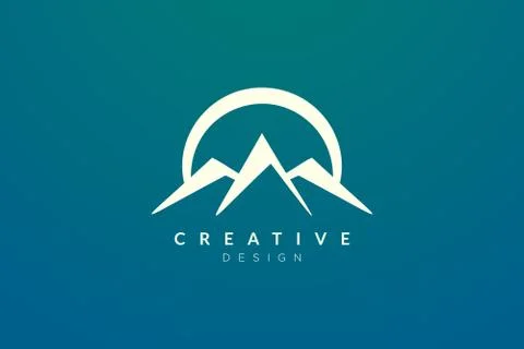 Logo design of combined circle, mountain and sun object. Minimalist and moder Stock Illustration