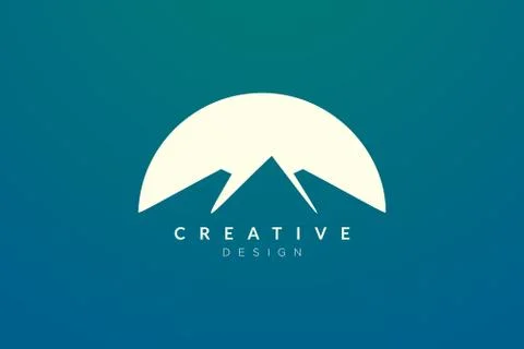 Logo design of combined circle, mountain and sun object. Minimalist and moder Stock Illustration
