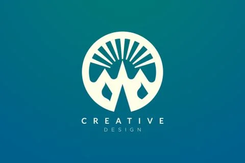 Logo design of combined circle, mountain and sun object. Minimalist and moder Stock Illustration