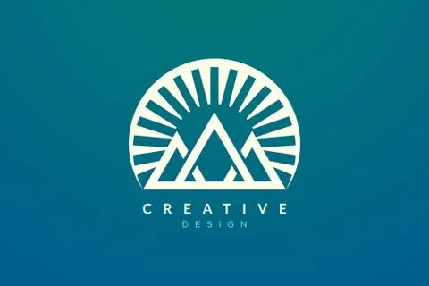 Logo design of combined circle, mountain and sun object. Minimalist and moder Stock Illustration