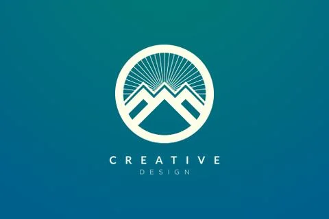 Logo design of combined circle, mountain and sun object. Minimalist and moder Stock Illustration