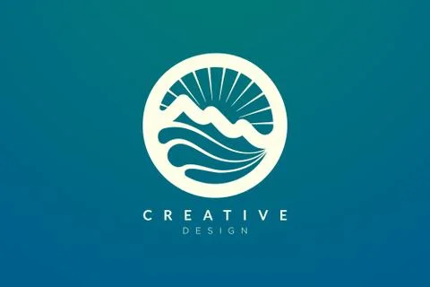 Logo design of combined circle, mountain and sun object. Minimalist and moder Stock Illustration
