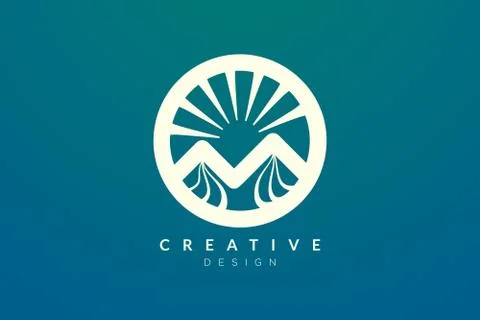 Logo design of combined circle, mountain and sun object. Minimalist and moder Stock Illustration