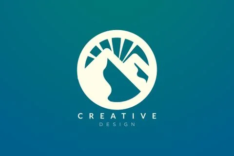 Logo design of combined circle, mountain and sun object. Minimalist and moder Stock Illustration
