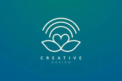 Logo design combined from the shape of a leaf and heart. Simple and modern ve Stock Illustration