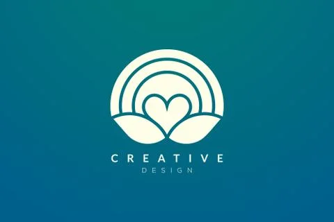 Logo design combined from the shape of a leaf and heart. Simple and modern ve Stock Illustration