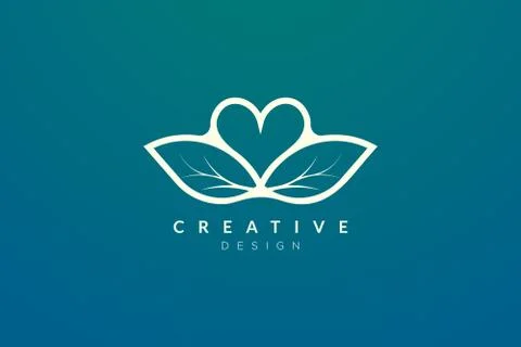 Logo design combined from the shape of a leaf and heart. Simple and modern ve Stock Illustration