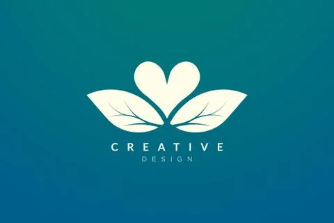 Logo design combined from the shape of a leaf and heart. Simple and modern ve Stock Illustration