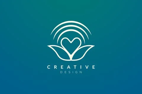 Logo design combined from the shape of a leaf and heart. Simple and modern ve Stock Illustration