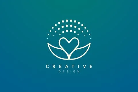 Logo design combined from the shape of a leaf and heart. Simple and modern ve Stock Illustration