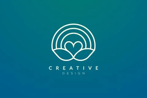 Logo design combined from the shape of a leaf and heart. Simple and modern ve Stock Illustration