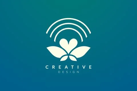 Logo design combined from the shape of a leaf and heart. Simple and modern ve Stock Illustration