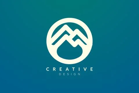 Logo design that combines circle objects with mountains. Minimalist and moder Stock Illustration