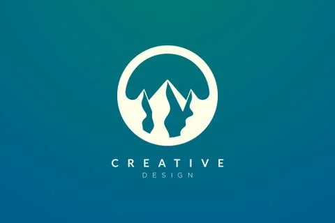 Logo design that combines circle objects with mountains. Minimalist and moder Stock Illustration