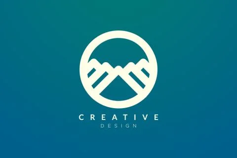 Logo design that combines circle objects with mountains. Minimalist and moder Stock Illustration