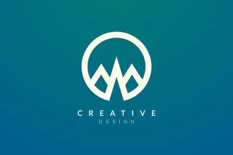 Logo design that combines circle objects with mountains. Minimalist and moder Illustrazione stock